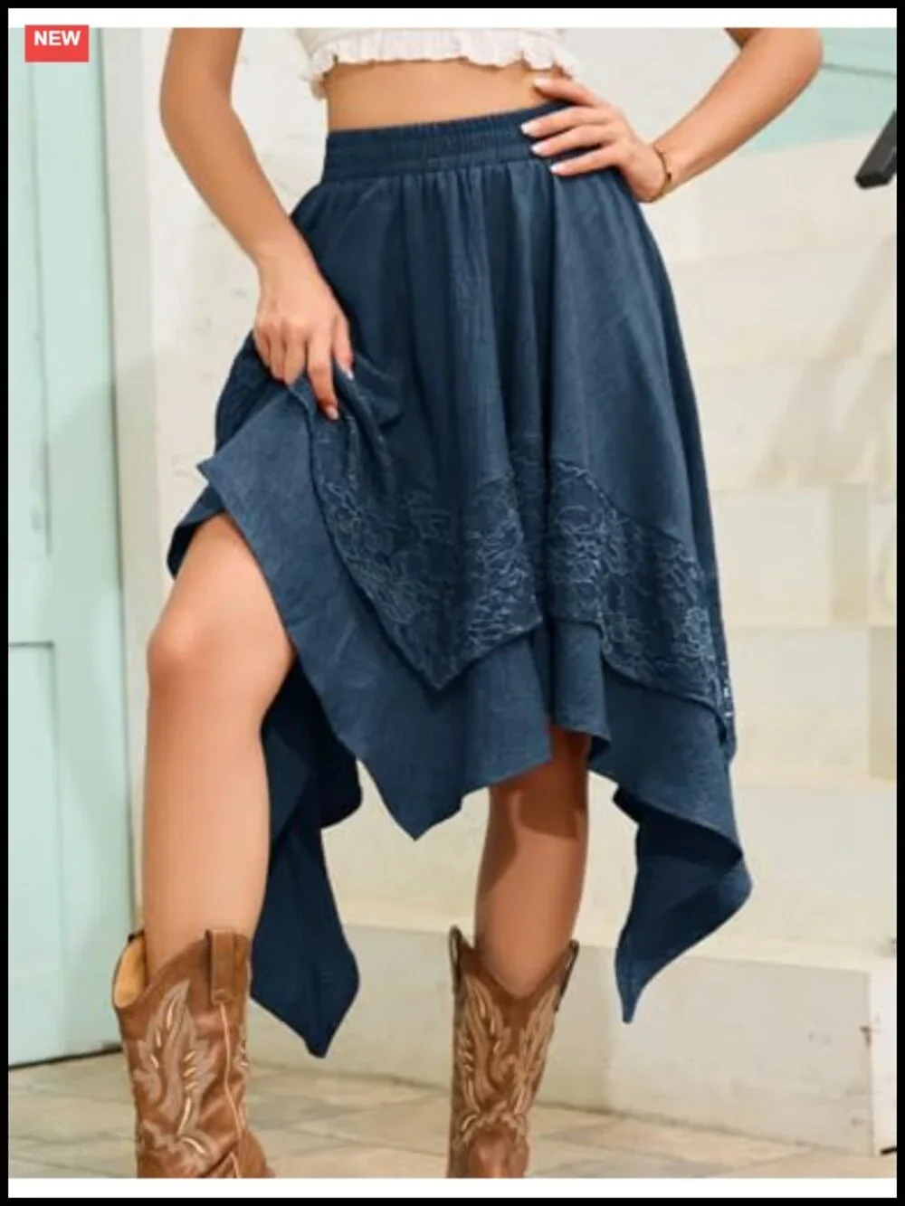 Women's Renaissance Flowy Lace Midi Skirt Asymmetrical Tiered A-Line Fairy Skirt